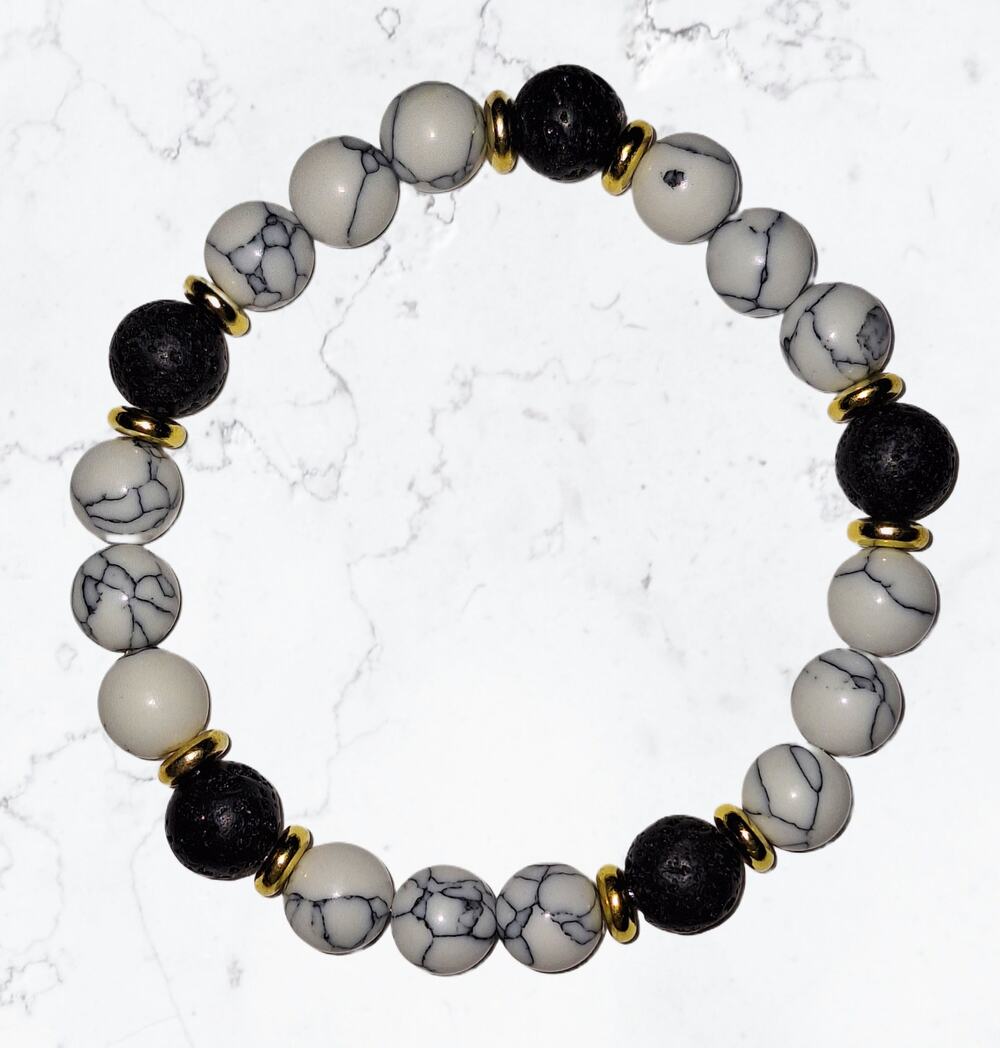 white turquoise & lava stone beaded bracelet